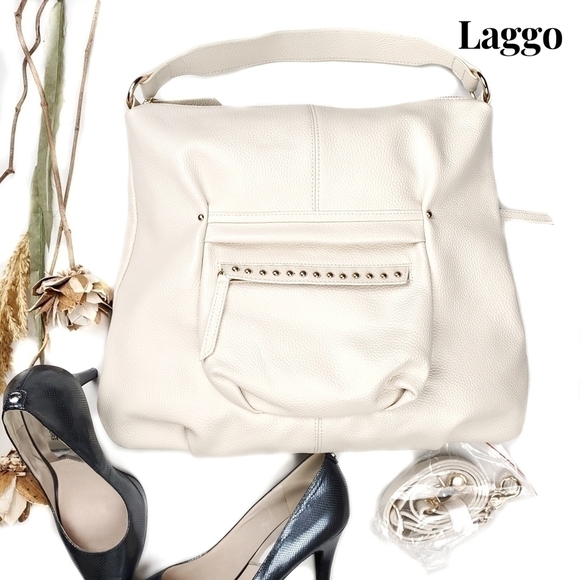 🔴 LAGGO Cream Pebbled Joyce Hobo Shoulder Bag - Picture 1 of 16
